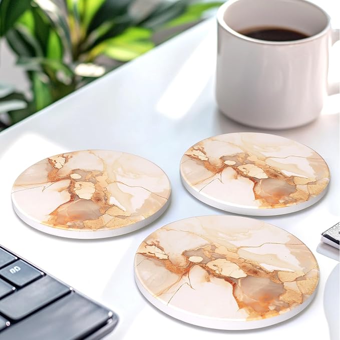 6 Pcs Gold Marble Abstract Ceramic Coasters - Image 5