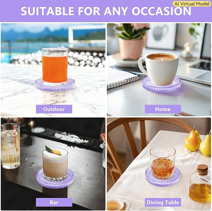 VIBRATITE 4 Inch Glass Coasters Set of 4, Crystal-Like Appearance - Image 7