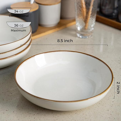 AmorArc 8.5’’ Ceramic Pasta Bowls Set of 4, 36oz Large Stoneware Bowls Set | - Image 2