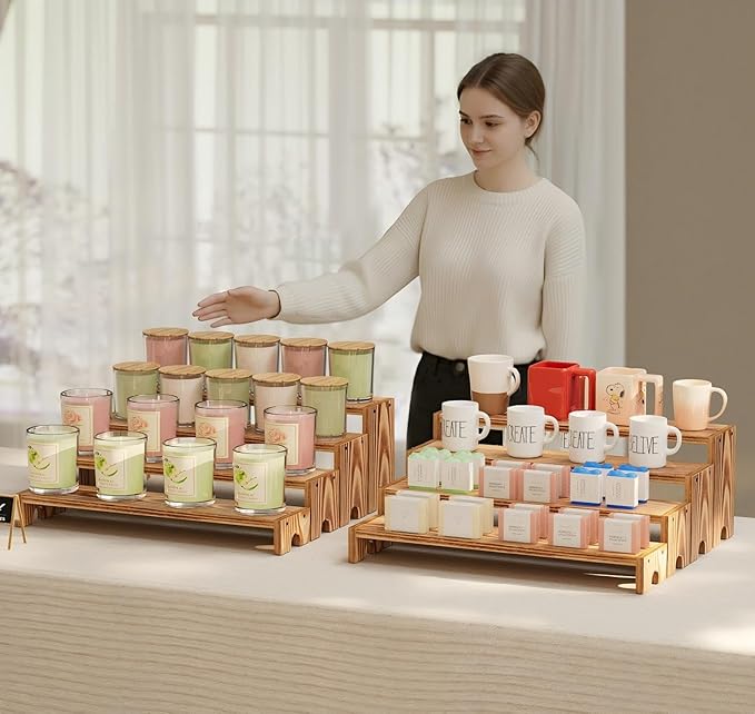 Large Wooden Tiered Riser Display Stands, 14Inch x 16 Pack Perfume Organizer Cologne Stand for Men Women,Tiered Shelf Organizer,Wooden Cupcake Stand Dessert Table Display Set,Display Stands Shelf for Vendor Events