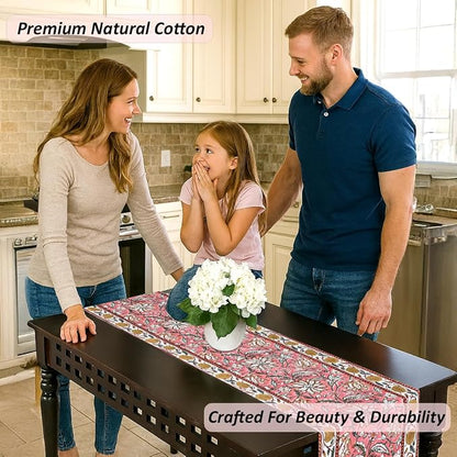 Candy Pink Hand Block Print 100% Cotton Reusable Table Runner 16" X 70" Inches - Image 4