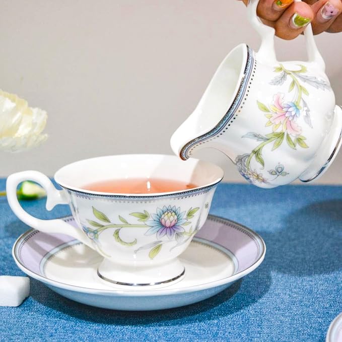 Bone China Tea Set, 21-Pieces Porcelain Tea Set - Image 7