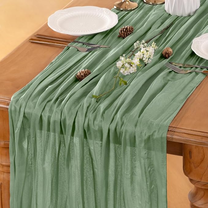 Sage Cheesecloth Table Runner 160 Inches 14 Ft Gauze Table Runner | Summer Boho - Image 5