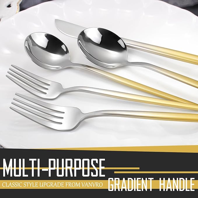 VANVRO Gradient Gold Silverware Set, 20-Piece Stainless Steel Cutlery Set - Image 3