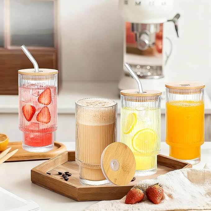 16oz Glass Cups with Lids & Straws - Image 5