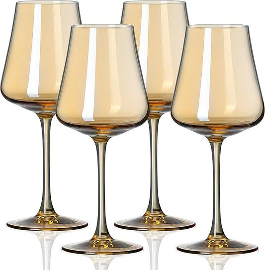 PTSTING Wine Glasses Set of 4 Amber Wine Glass 14oz Glassware for Tasting,Wedding,Anniversary,Christmas, Birthday