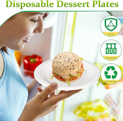 300 Pack Small Compostable Paper Plates, 6 inch, Made from Sugarcane Fibers, Recycled, White