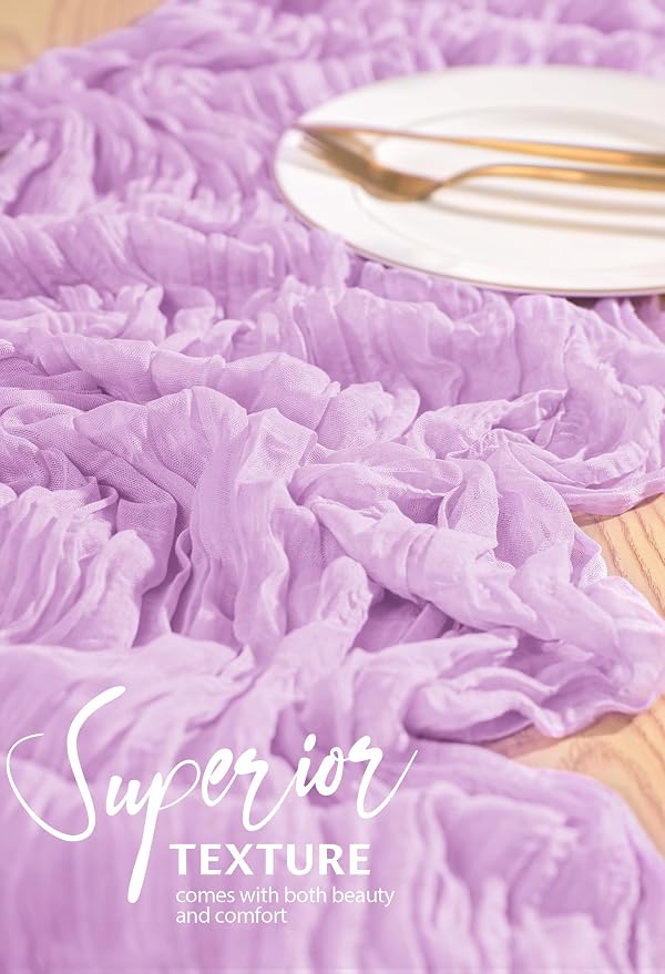 Showgeous 2 Pack Lilac Cheesecloth Table Runners Boho Wedding Decor | Rustic - Image 4