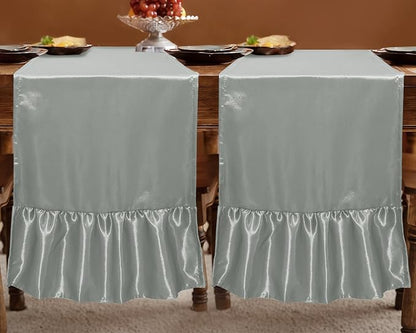 2 Pack Grey Satin Table Runner 12 x 72 Inch | Ruffle Design, Luxurious Dining - Image 3