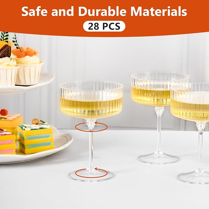 ZOMUIA Ribbed Coupe Glasses 28 Pcs, 10 oz Plastic Champagne Coupe Detachable - Image 8