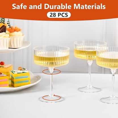 ZOMUIA Ribbed Coupe Glasses 28 Pcs, 10 oz Plastic Champagne Coupe Detachable - Image 8