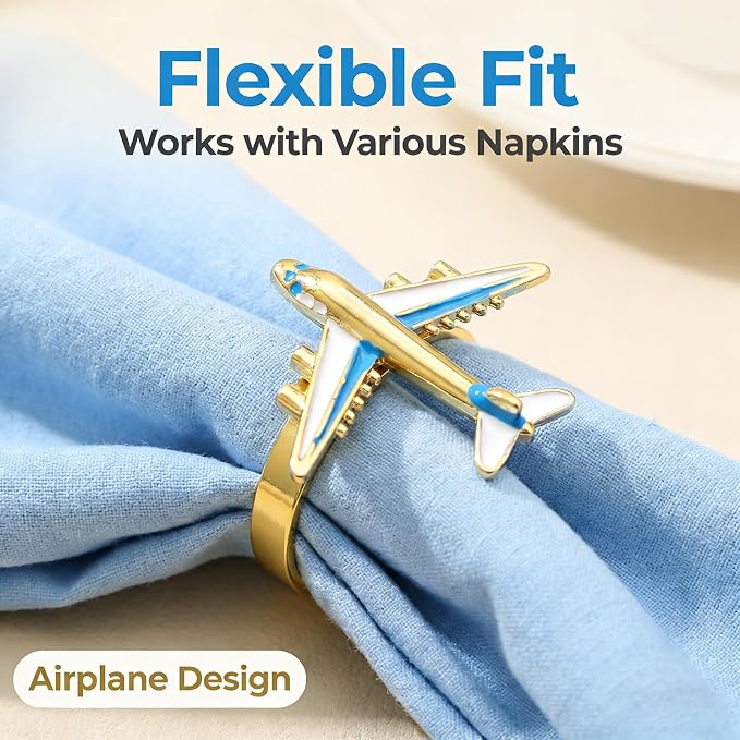 Airplane Napkin Rings set of 12 Blue White Plane Napkin Holder - Image 3