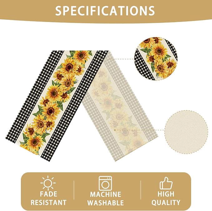Sunflower Table Runner Kitchen Dining Linen Table Decoration - Image 5
