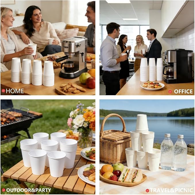 Disposable Paper Cups 8 oz Paper Cups Hot & Cold Drink Cups - Image 8