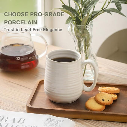 HASENSE Coffee Mugs Set of 6, 15 oz Ceramic Coffee Cups, Clay-Infused White | - Image 3