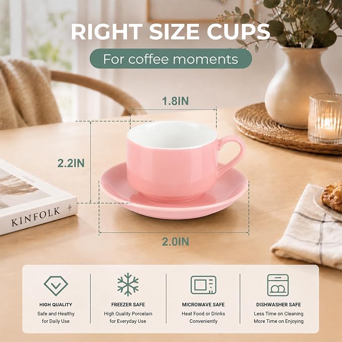 3 Ounce Espresso Cups Set of 4, Includes Display Stand, Coffee Cups Saucers - Image 2