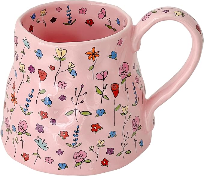 Large Ceramic Coffee Mug Pink Cute Flower by Movlen