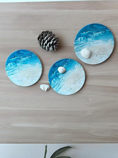 Ceramic Absorbent Coasters Set of 6 with Holder, Marble Drink Coasters for Coffee Table, Water-Absorbing Stone Coasters (Blue Waves Design)