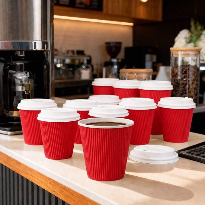 Restaurantware Ripple Wall Coffee Cups 500 Count 8 Ounce Insulated Red Paper - Image 3
