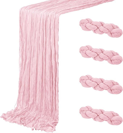 4 Pack Light Pink Cheesecloth Table Runner 20 x 120 inch Gauze Table Runners 10 by ACSUIT