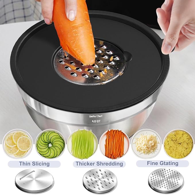 Umite Chef Mixing Bowls with Airtight Lids Set, 3 Grater Attachments & Non-Slip - Image 5