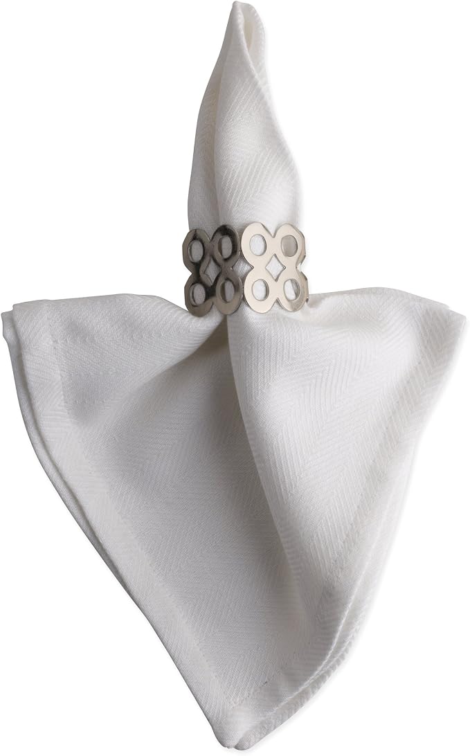 DII Decorative Geometric Napkin Ring Set, Die Cut Square Silver - Image 3