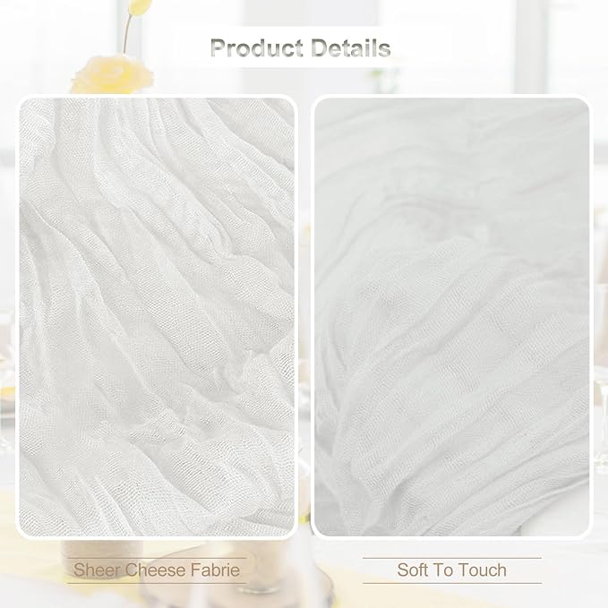 10 Pack White Cheesecloth Table Runner 35x120 Inch 10Ft Rustic Gauze Cheese - Image 2