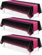 3Pcs Black Hot Pink Tablecloth Party Decorations, Plastic Black Table Cloth by MASHAN