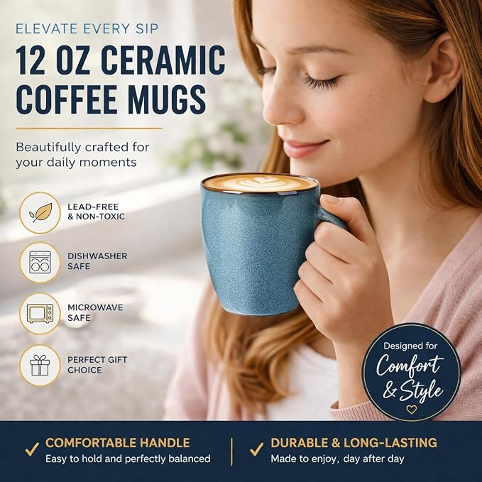 GBhome Ceramic Coffee Mugs Set of 6, 12oz Stoneware Coffee Mugs Set - Image 5