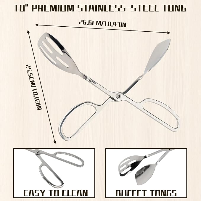10-Inch Salad Tongs for Serving, Scissor Style Kitchen Tongs for Cooking | for - Image 2