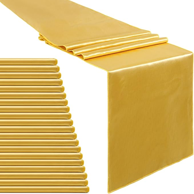 Gold Table Runners 20 Pack 12x108 inch Silk Satin Smooth Fabric | Satin Table by B-COOL