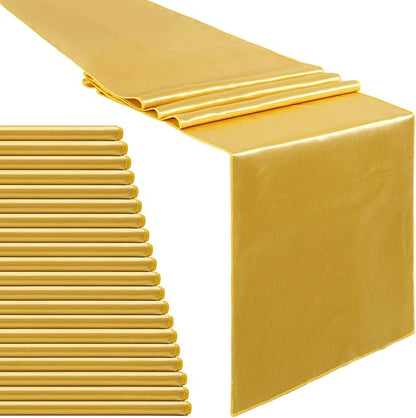 Gold Table Runners 20 Pack 12x108 inch Silk Satin Smooth Fabric | Satin Table by B-COOL