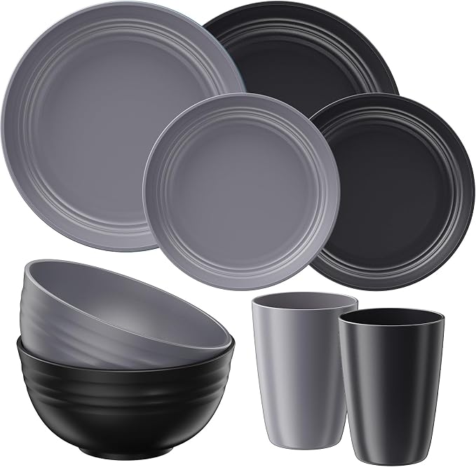 Quatish 8 Pcs Unbreakable Plates and Bowls, Plastic Dinnerware Sets by Quatish
