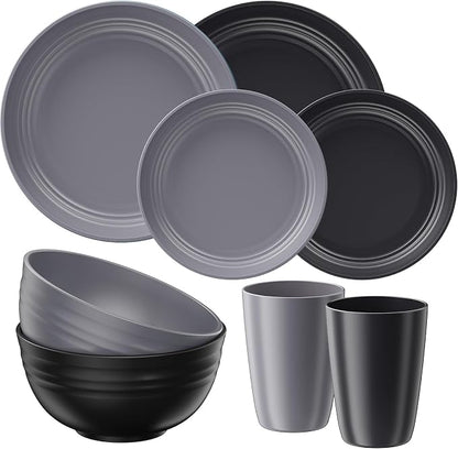 Quatish 8 Pcs Unbreakable Plates and Bowls, Plastic Dinnerware Sets by Quatish