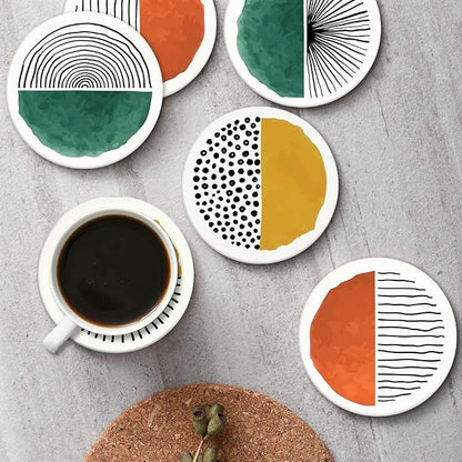 Coasters for Drinks, Ceramic Stone, Doodle Circle | Retro Simple Absorbent - Image 4