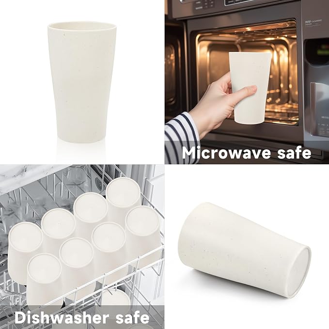 ejonirinjonir EI 8pcs Wheat Straw Cups, 15oz Beige Unbreakable Plastic Reusable - Image 7