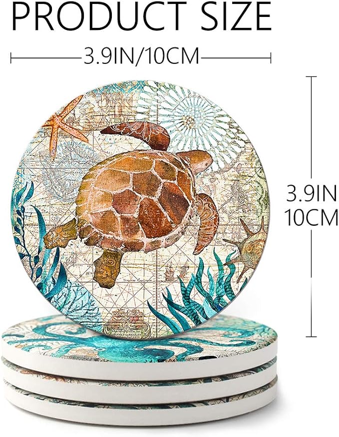 Teivio Absorbing Stone Sea Ocean Life Coasters - Image 3