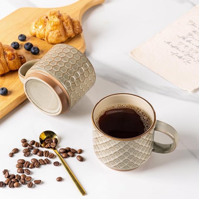 GBhome 15 OZ Stackable Coffee Mugs Set of 4, Ceramic Coffee Cups Set | 4 - Image 2