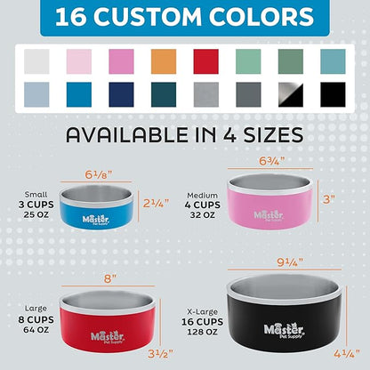Master Pet Supply Stainless Steel Dog Bowls - 64 oz, Heavy Duty - Mango Tango, Double Wall Extra-Thick Insulated, Non-Slip Pet Water Bowl for Dogs, Cats & Pets, Anti Rust Metal, Dish Washer Safe