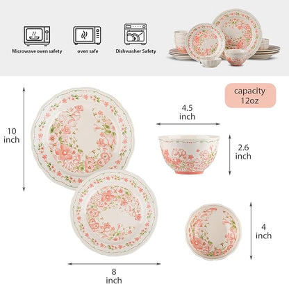 16-Piece Dinnerware Set for 4, Ceramic Plates and Bowls Sets, Microwave & - Image 3