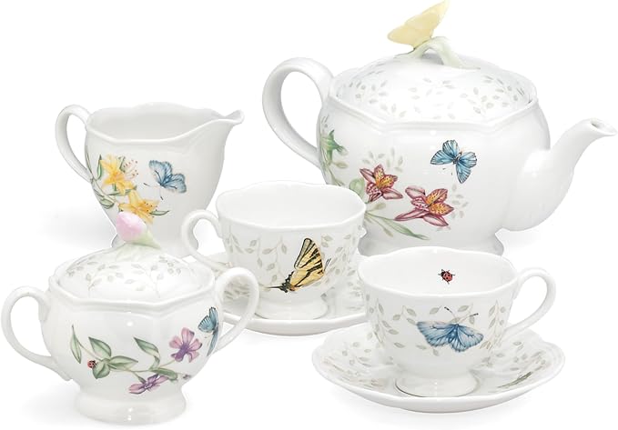 Lenox Butterfly Meadow Porcelain Teapot and Tea Cup Set, 48oz | Dishwasher safe by Lenox