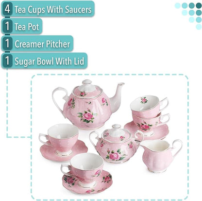 BTaT- Floral Tea Sets for Adults, Service for 4, Pot & Cups - Image 2