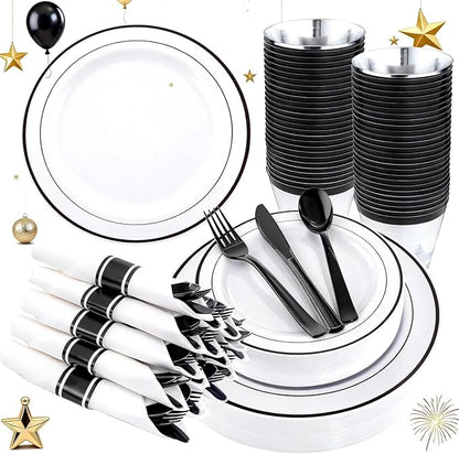 WELLIFE 210Pcs Black Plastic Dinnerware by WELLIFE
