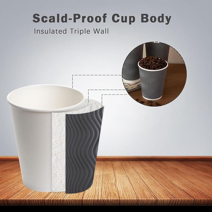 Clawsoff 50 Pack 12 oz Coffee Cups Disposable Insulated Paper Cup Gray | - Image 3