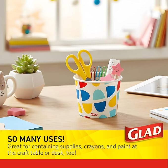 Glad Everyday Paper Snack Bowls, Semiellipse Abstract, 12 Oz, soak-proof - Image 5