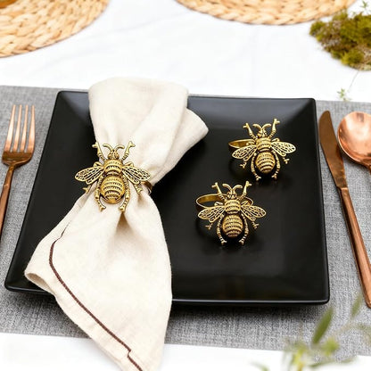 Bee Napkin Rings Set of 12 Antique Gold Bumblebee Napkin Holders - Image 5