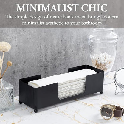 MyGift Modern Matte Black Metal Tabletop Folded Paper Hand Towel Holder - Image 3