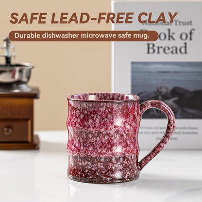 Unique Reactive Glaze Cherry Red Ceramic Coffee Mug - 15 oz Large Coffee Cup - Image 7