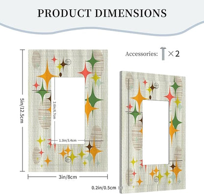 Outlet Covers Mid Century Modern Retro Stars 1 Gang Wall Plate Single Rocker Light Switch Cover Decorative GFCI Receptacle Electrical Switchplate for Bathroom Bedroom Decor（2 Pack）