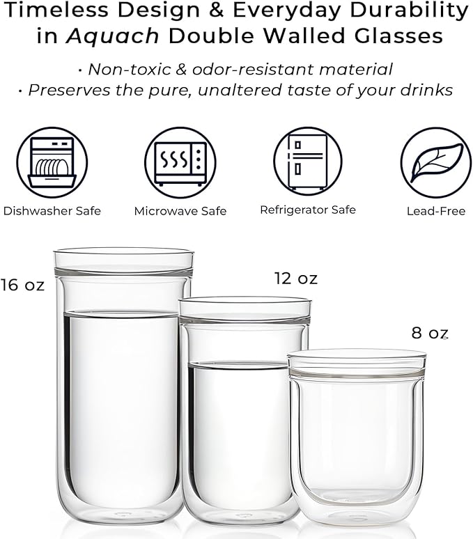 Aquach 8oz Double Walled Glass Espresso Cups Set of 2, Insulated Small Mugs | - Image 6